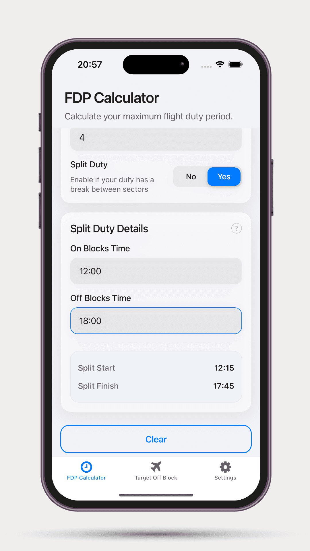 Smart Split Duty Calculator interface preview